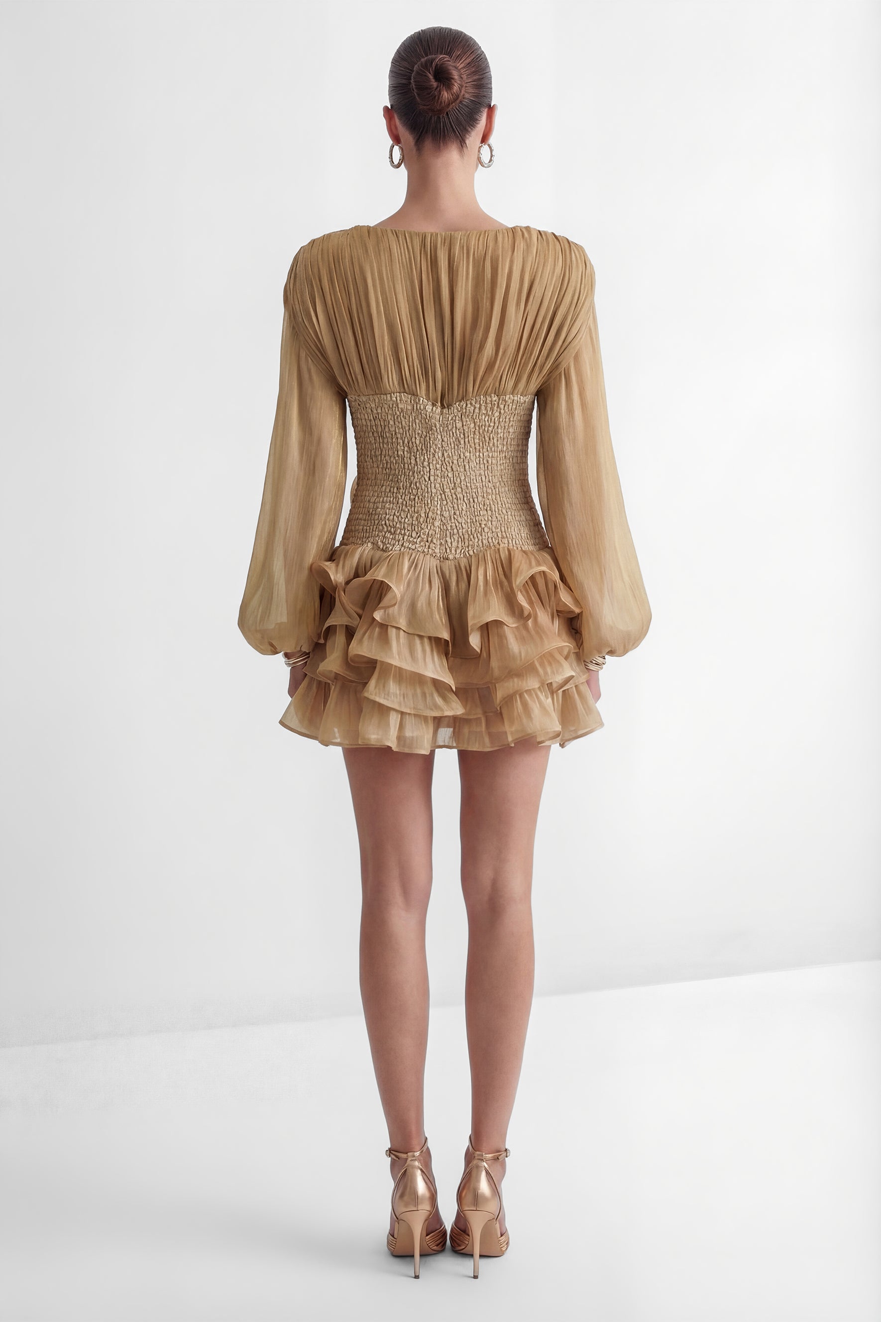 Dedicated To Glamour Khaki Corset Bodice Ruffled Mini Dress