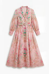 Vivid Daydream Pink Floral Print Rhinestone Belt Maxi Dress