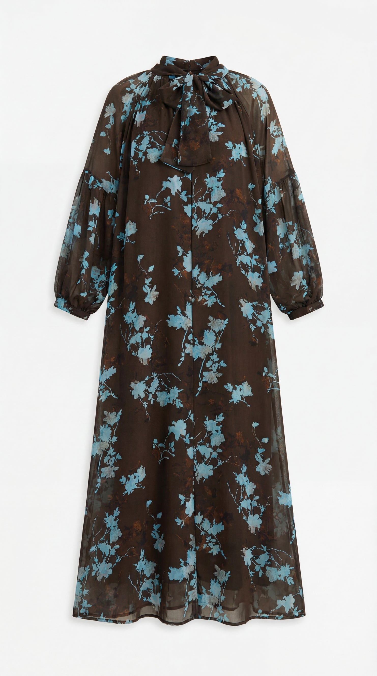 Your Own Muse Dark Brown Floral Print Sheer Sleeve Maxi Dress