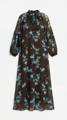 Your Own Muse Dark Brown Floral Print Sheer Sleeve Maxi Dress