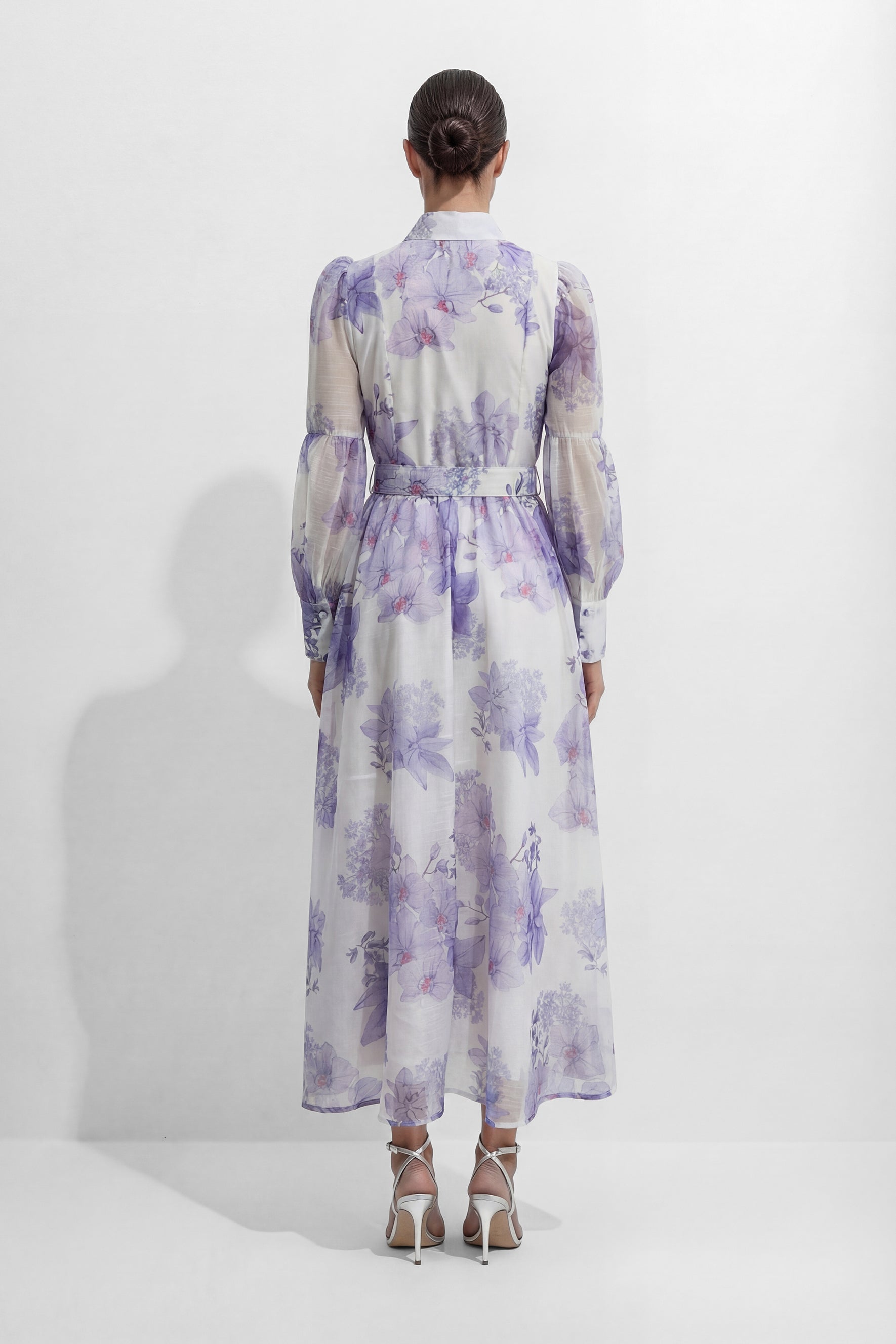 Truly Mine Purple Floral Print Sheer Sleeve Maxi Dress