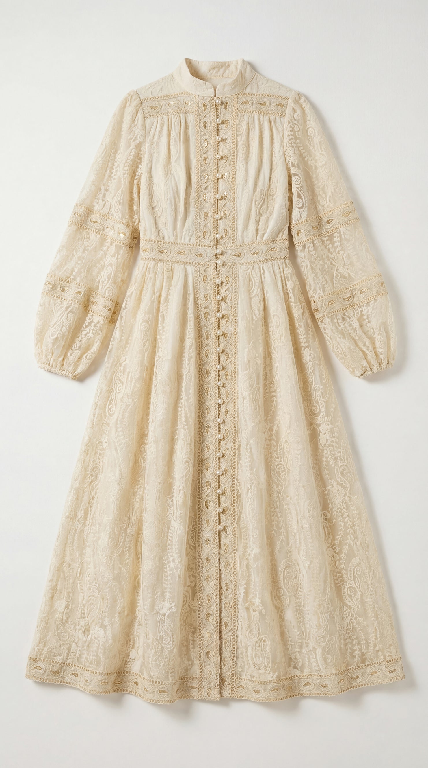 Attracted To You Beige Lace Stand Collar Lace Maxi Dress