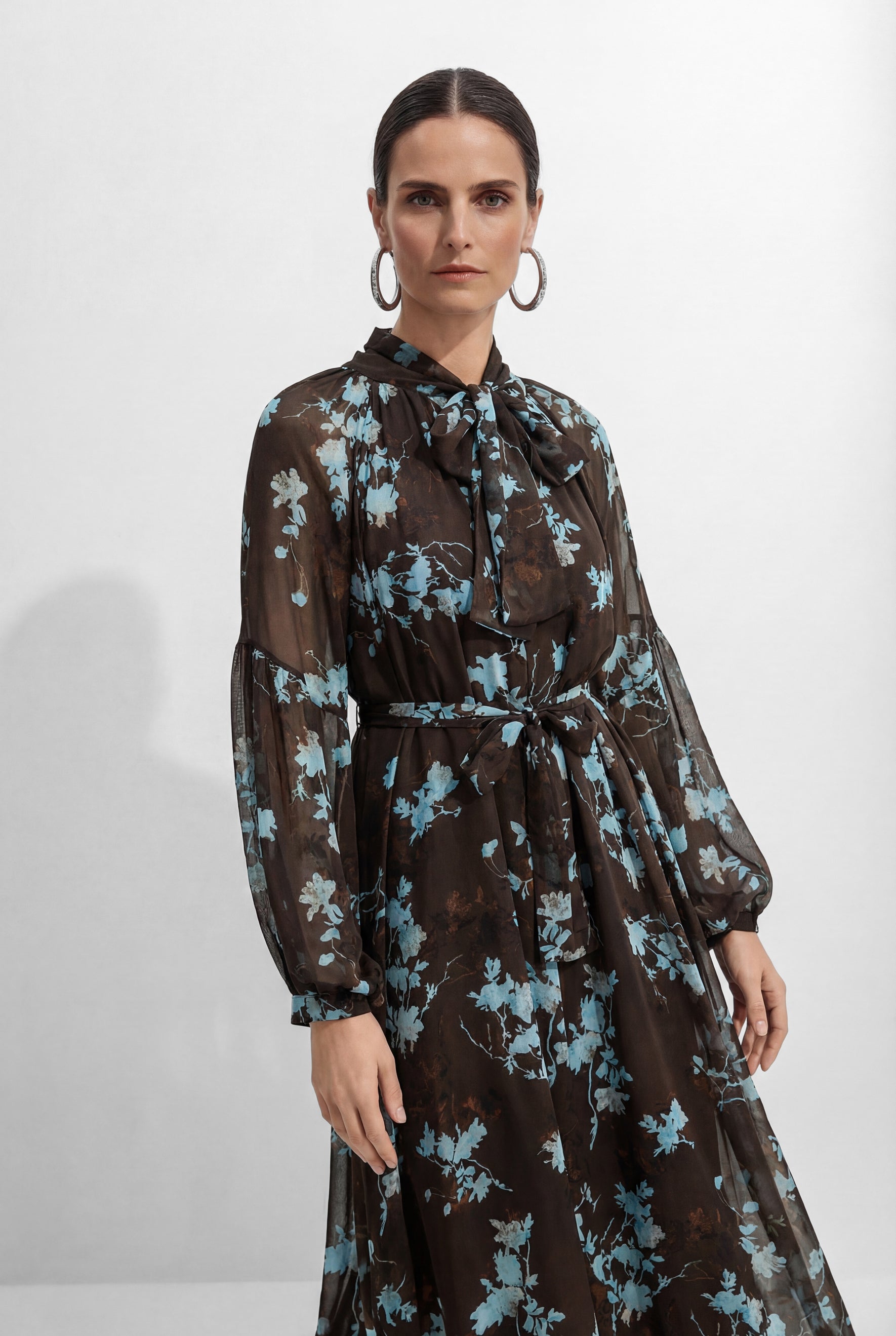 Your Own Muse Dark Brown Floral Print Sheer Sleeve Maxi Dress