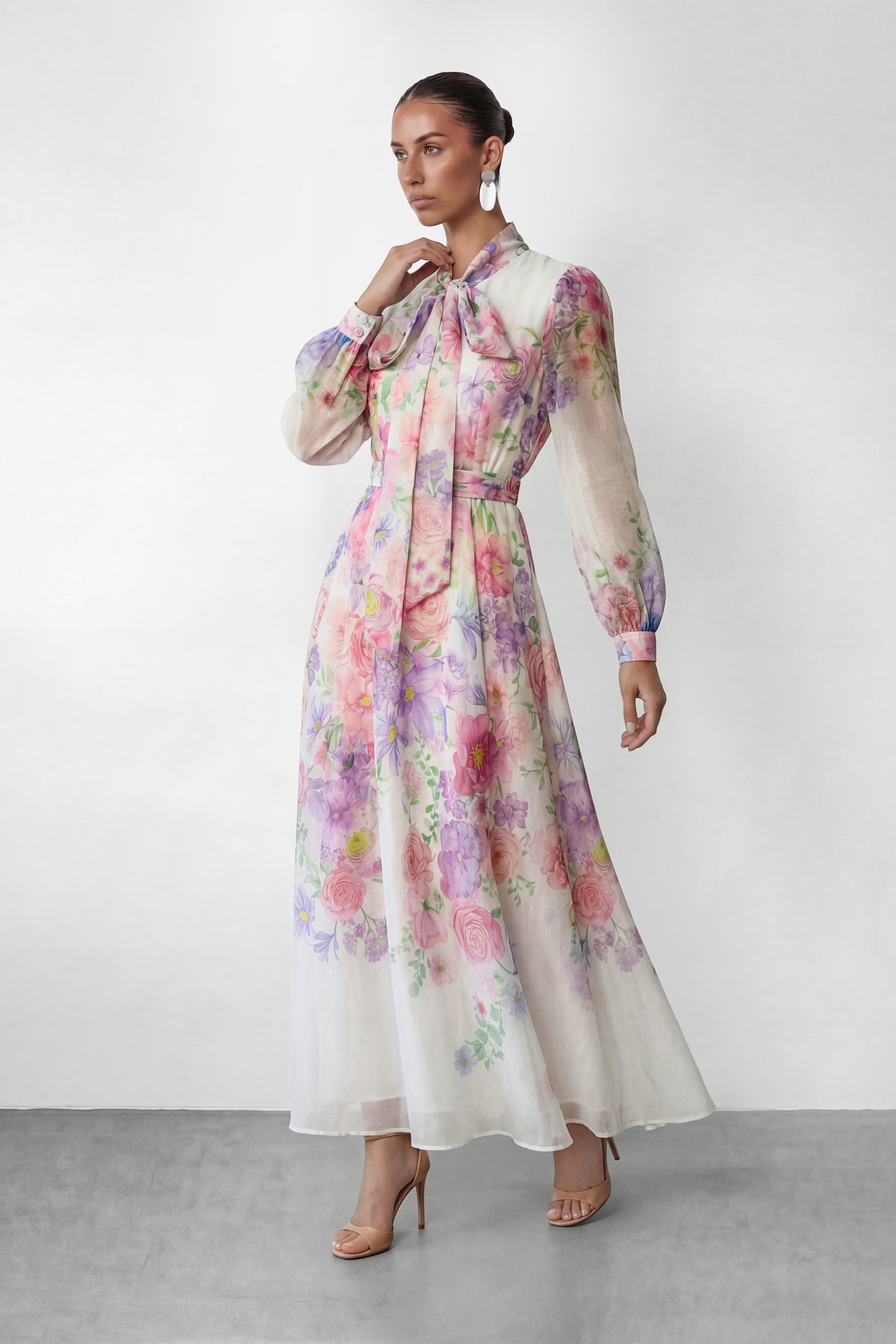 Flower Fantasy Multi Printed Puff Sleeve Maxi Dress