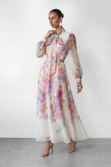 Flower Fantasy Multi Printed Puff Sleeve Maxi Dress