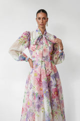 Flower Fantasy Multi Printed Puff Sleeve Maxi Dress