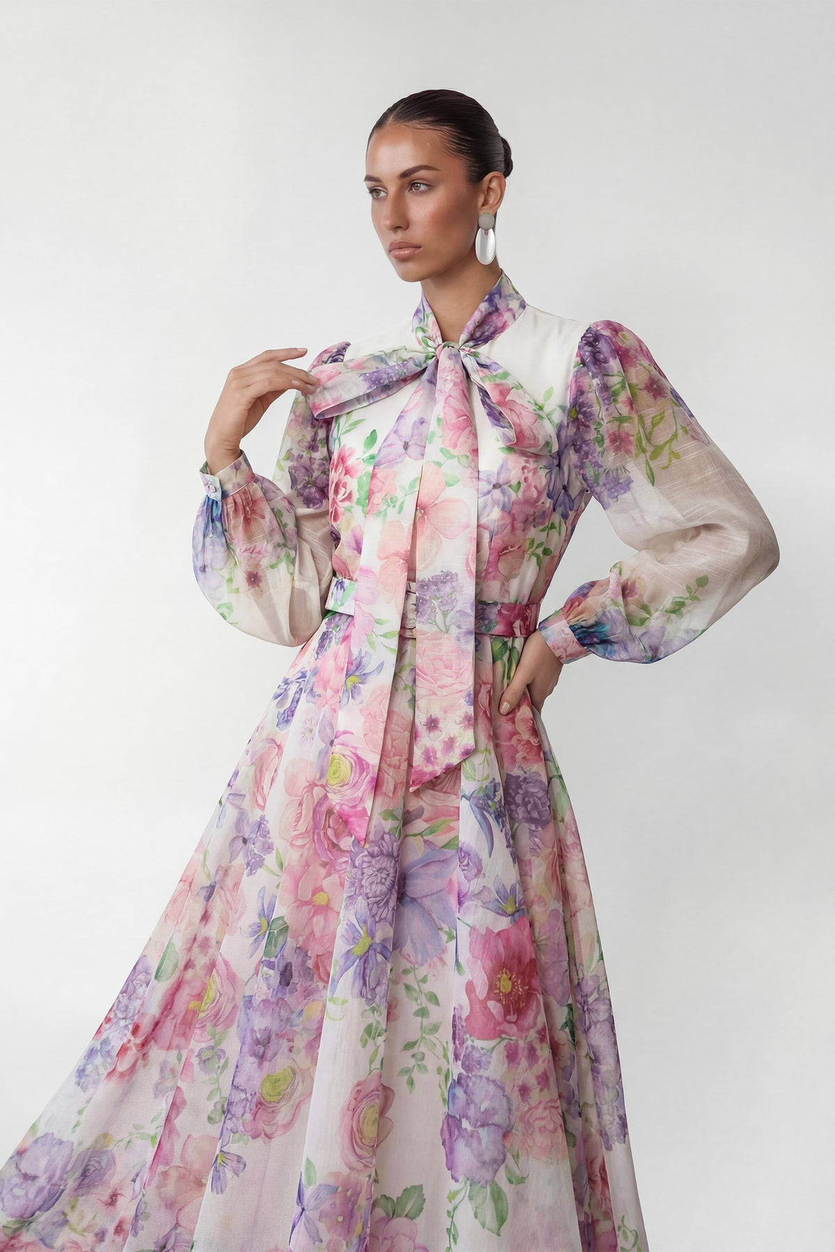 Flower Fantasy Multi Printed Puff Sleeve Maxi Dress
