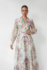 Petal Grace White Floral Print Puff Sleeve Maxi Dress