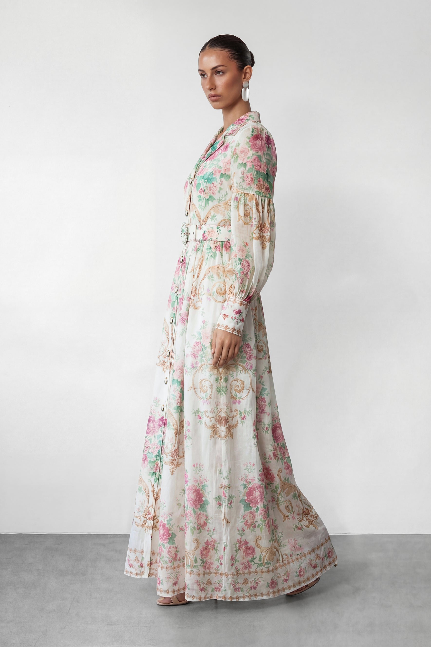Petal Grace White Floral Print Puff Sleeve Maxi Dress