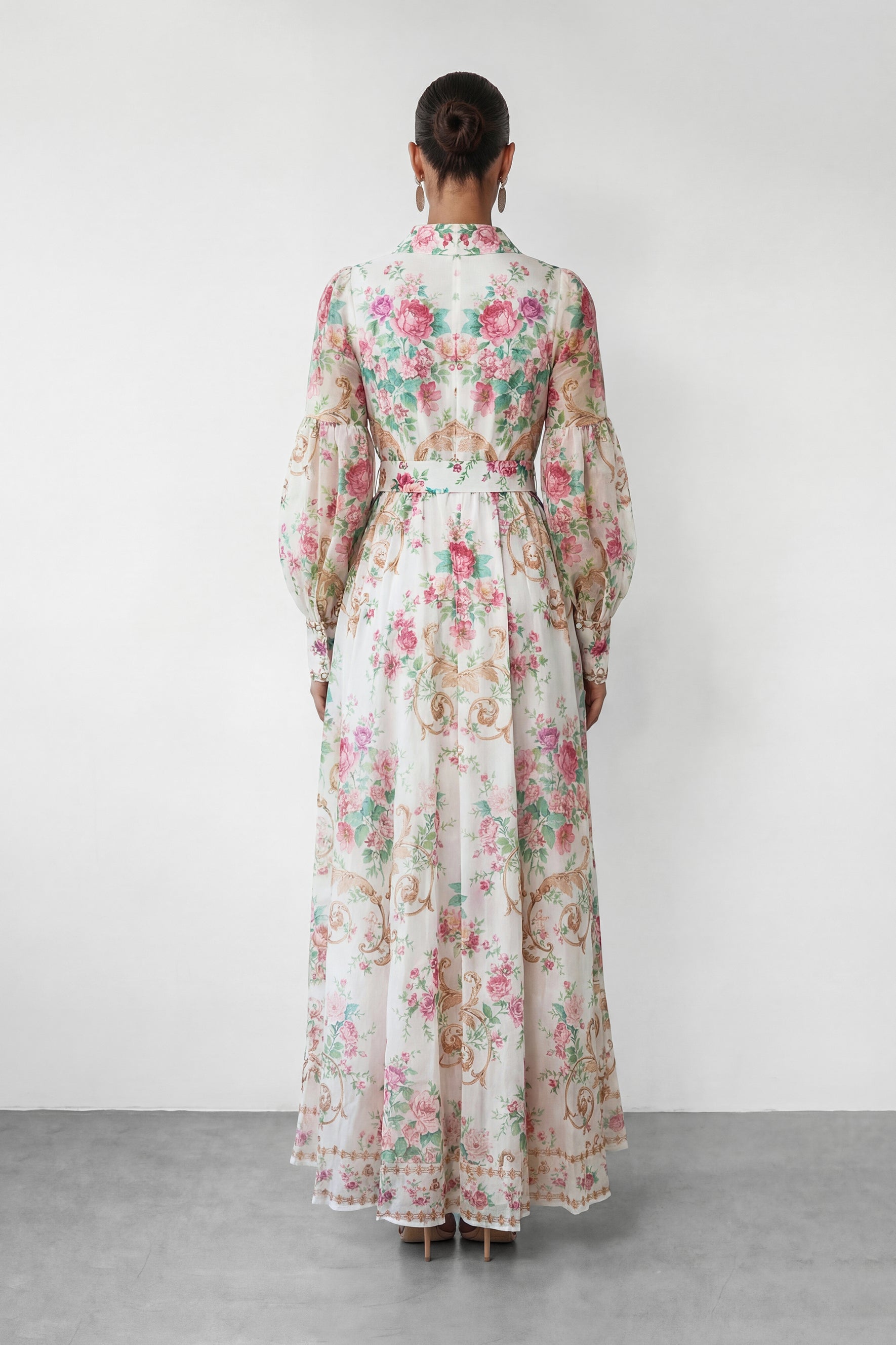Petal Grace White Floral Print Puff Sleeve Maxi Dress