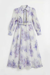 Truly Mine Purple Floral Print Sheer Sleeve Maxi Dress
