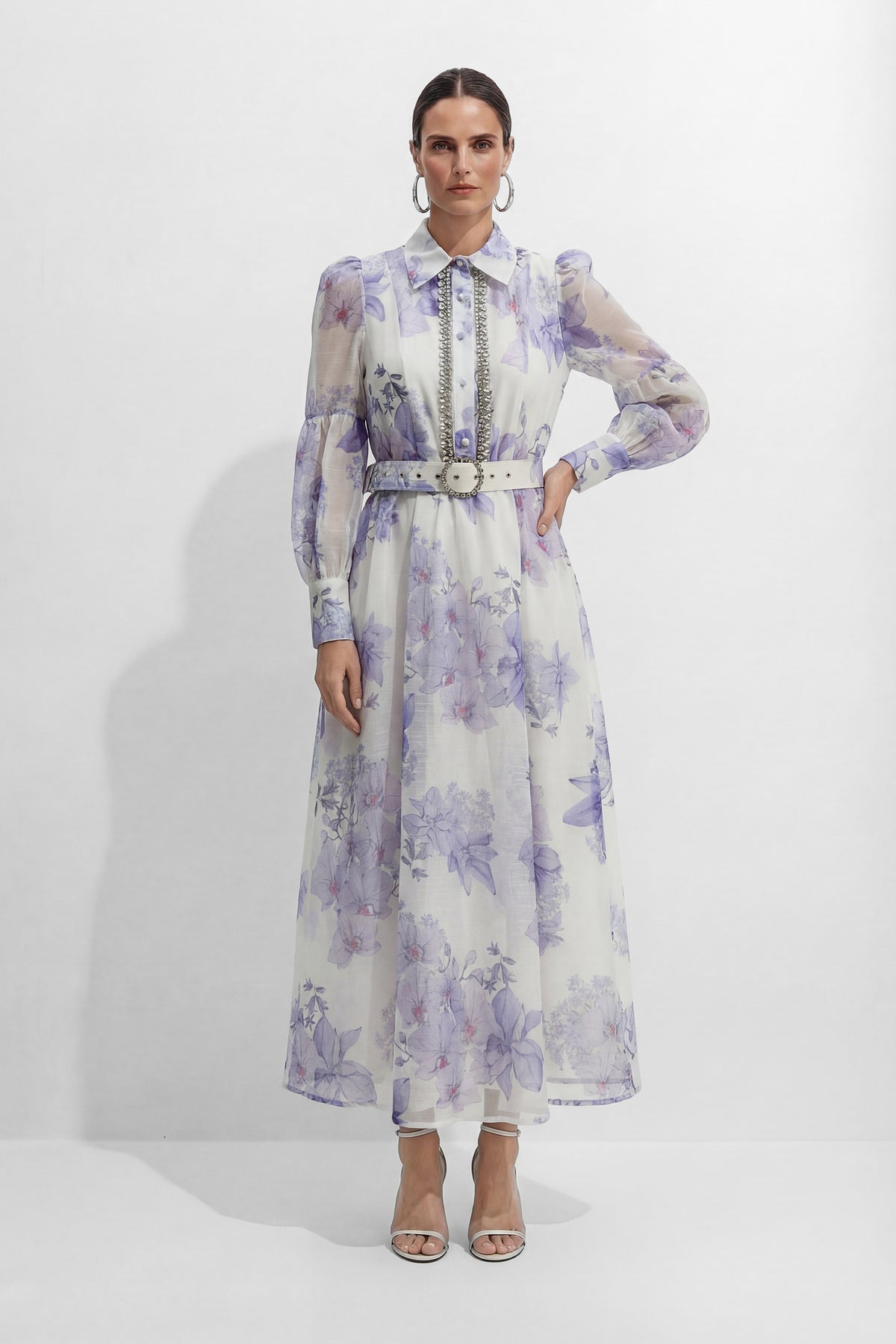 Truly Mine Purple Floral Print Sheer Sleeve Maxi Dress