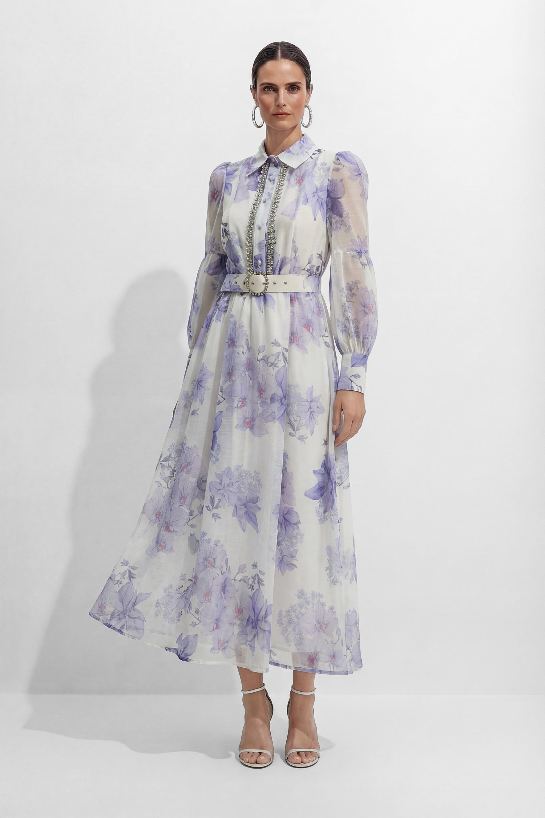 Truly Mine Purple Floral Print Sheer Sleeve Maxi Dress