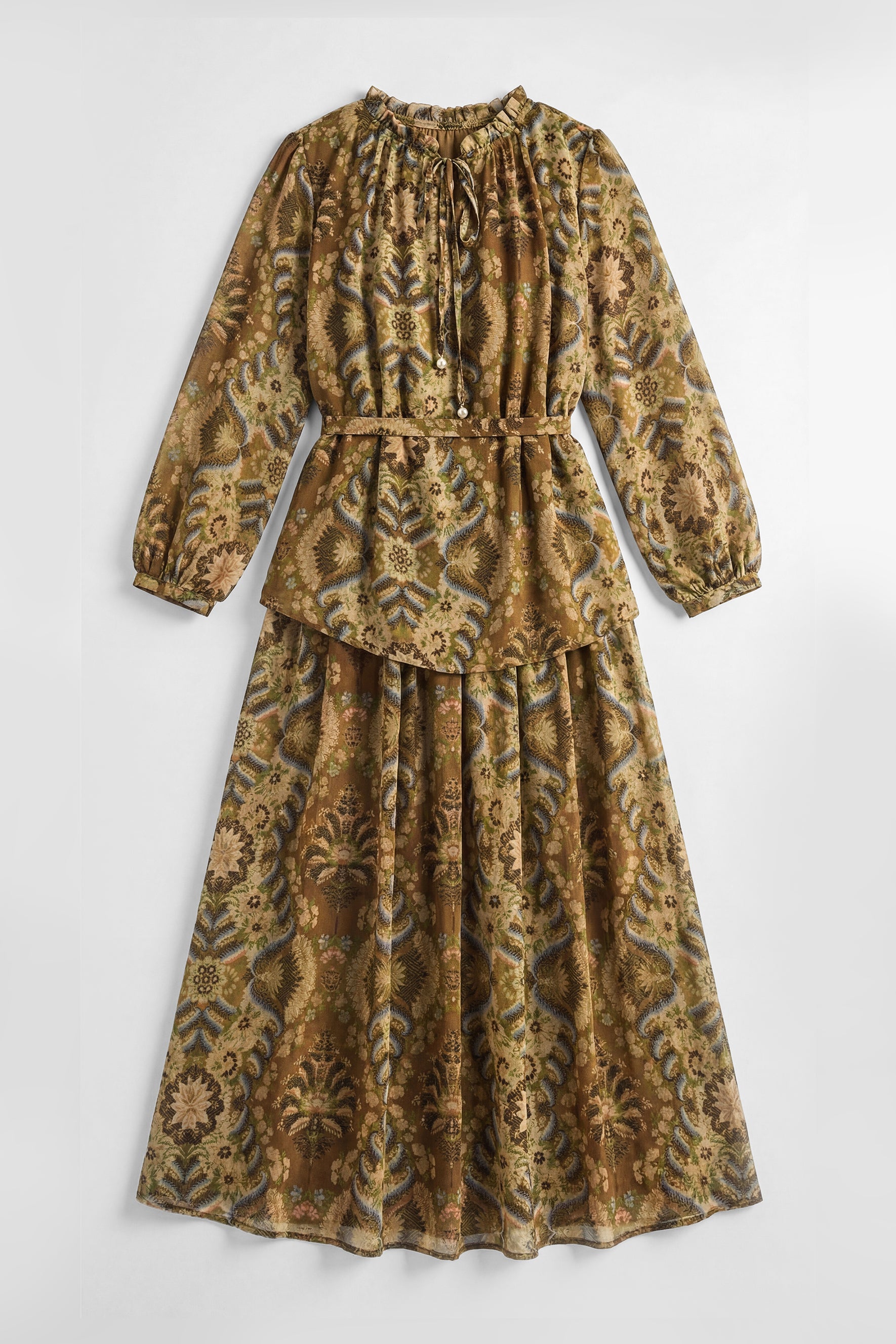 Glam Moment Brown Printed Georgette Set Top & Skirt Set
