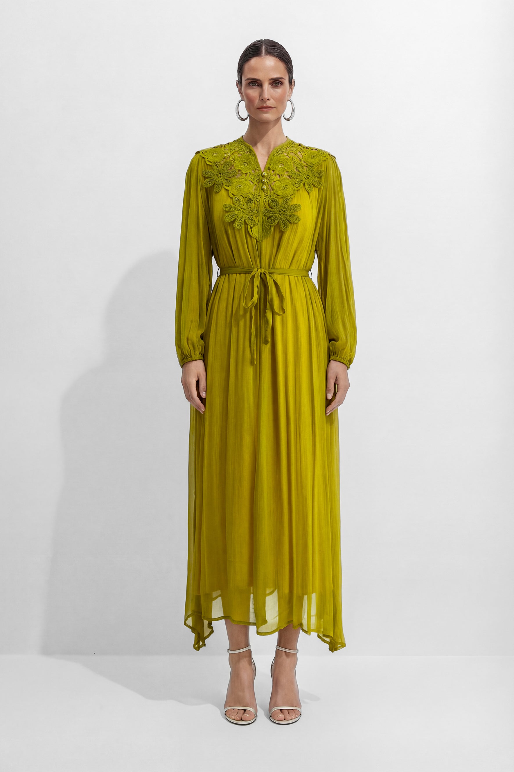 A Little Romance Green Lace Embroidered Maxi Dress