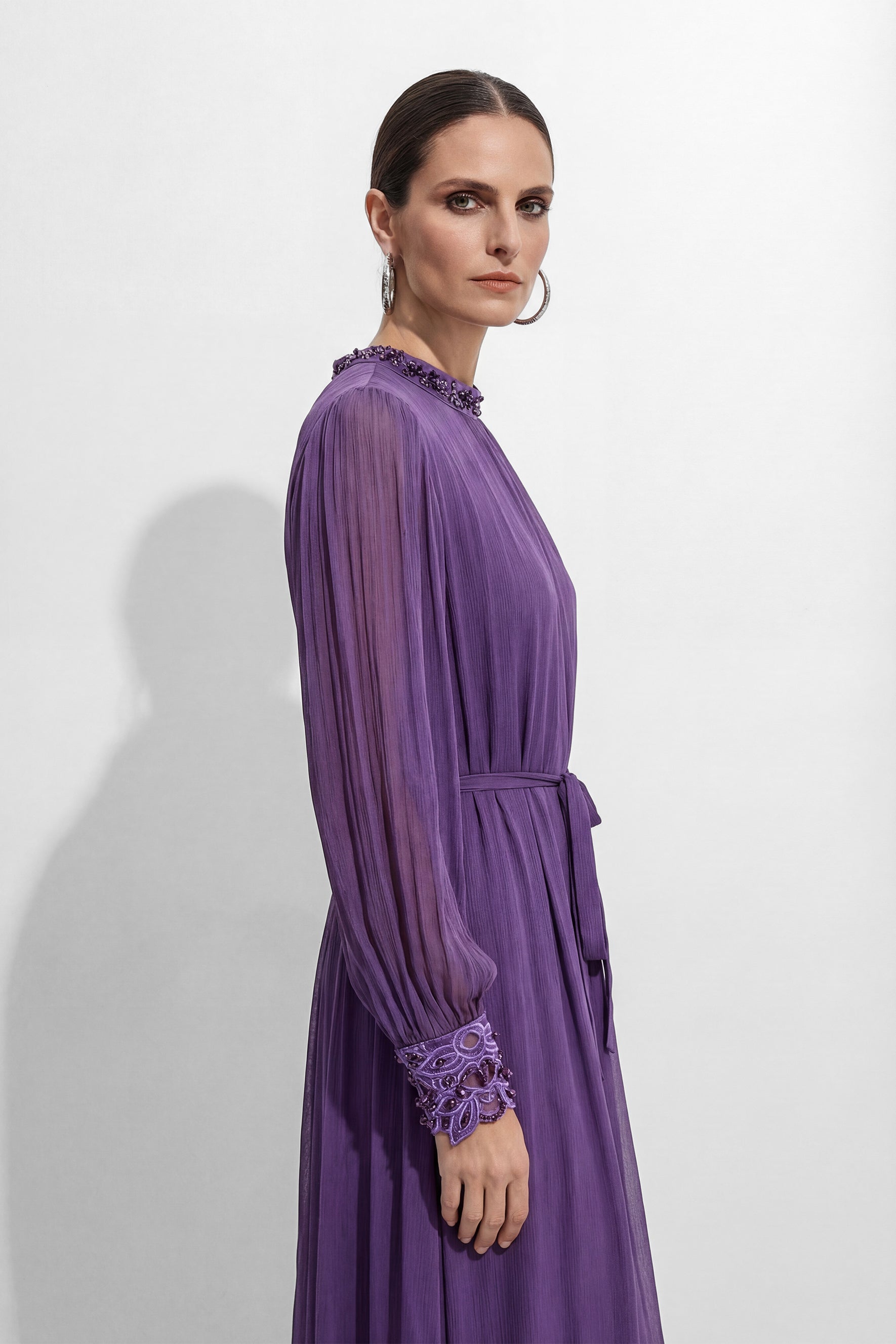 Understated Glamour Purple Embellished Cuff Maxi Dress