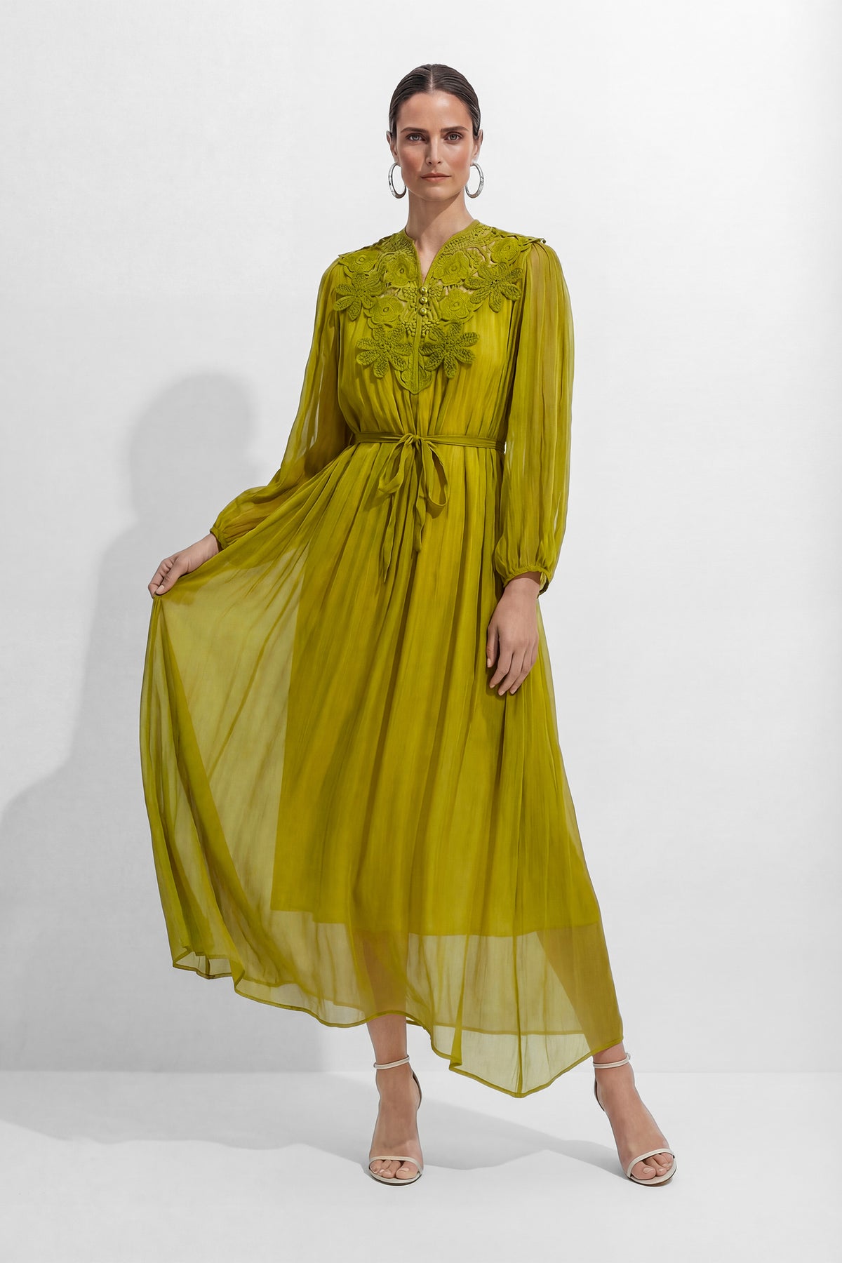 A Little Romance Green Lace Embroidered Maxi Dress