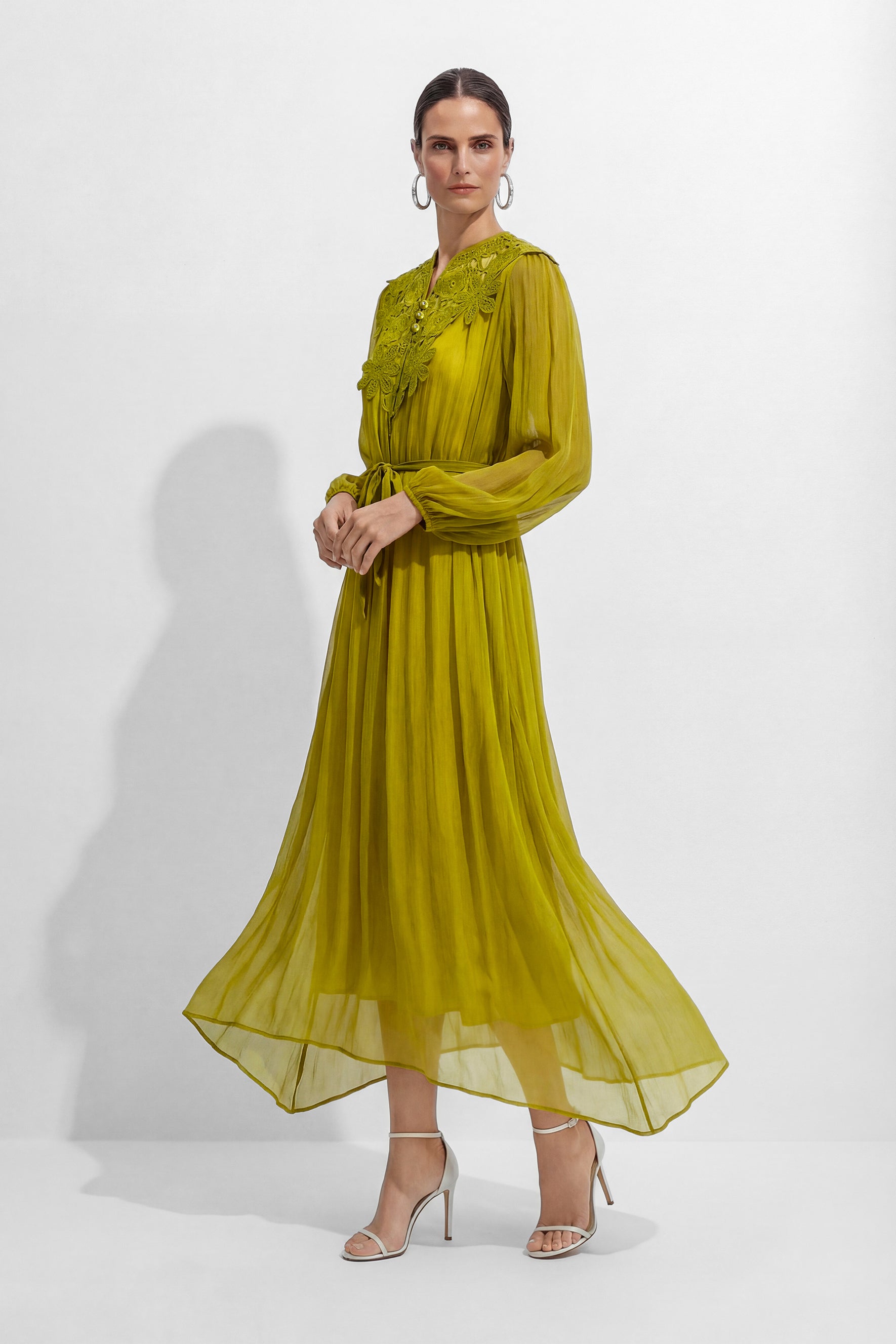 A Little Romance Green Lace Embroidered Maxi Dress