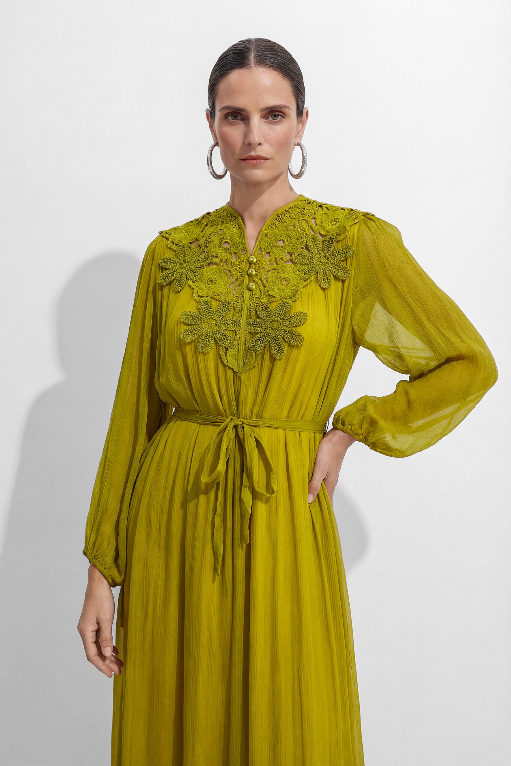 A Little Romance Green Lace Embroidered Maxi Dress