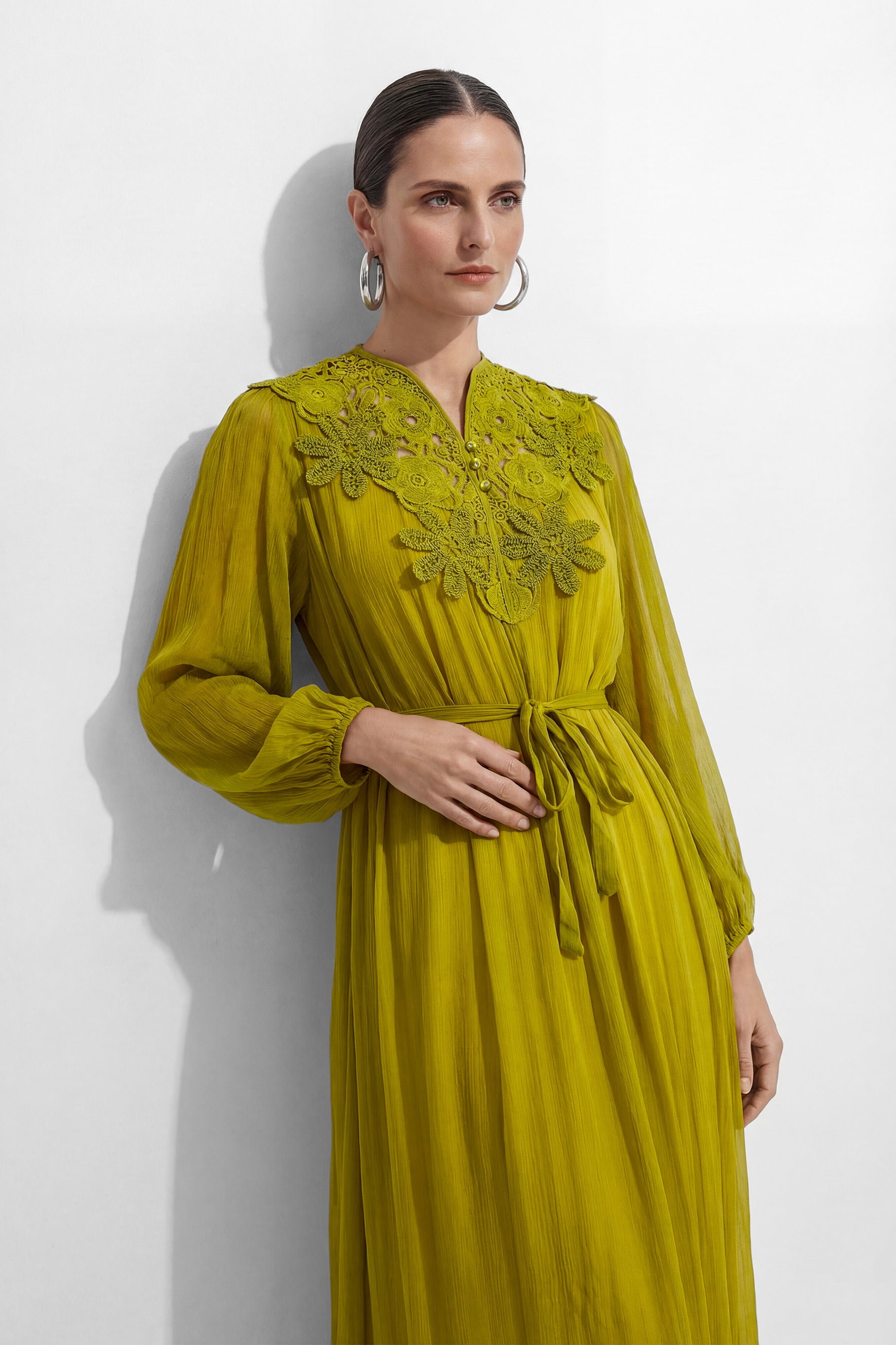 A Little Romance Green Lace Embroidered Maxi Dress