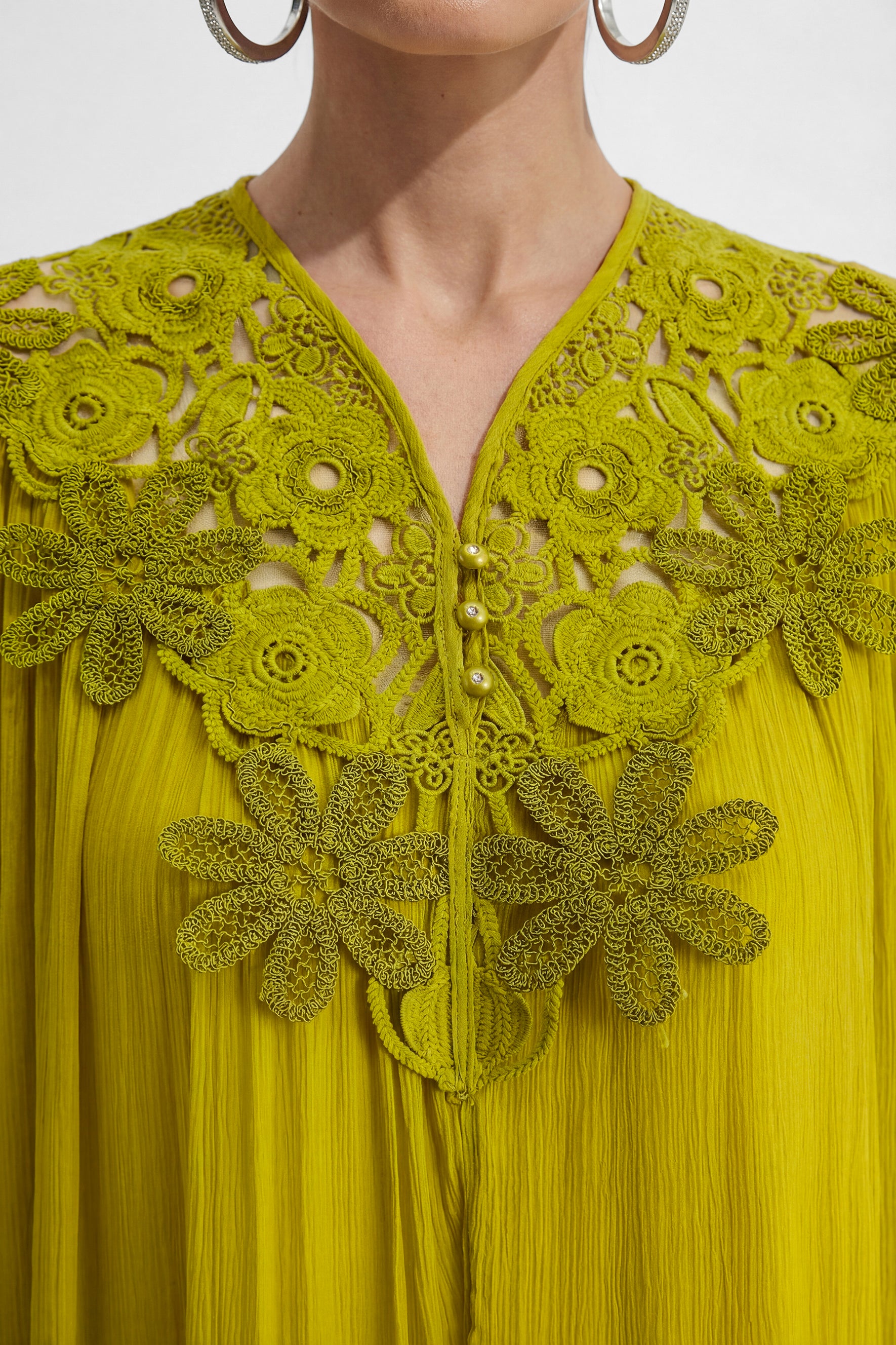 A Little Romance Green Lace Embroidered Maxi Dress