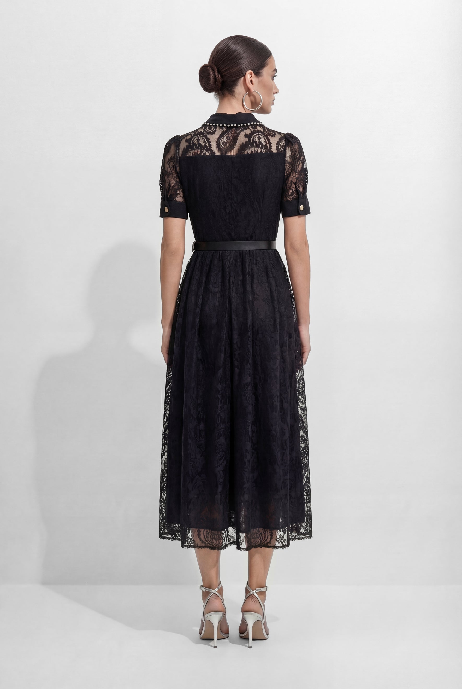 Be The One Black Lapel Collar Lace Midi Dress