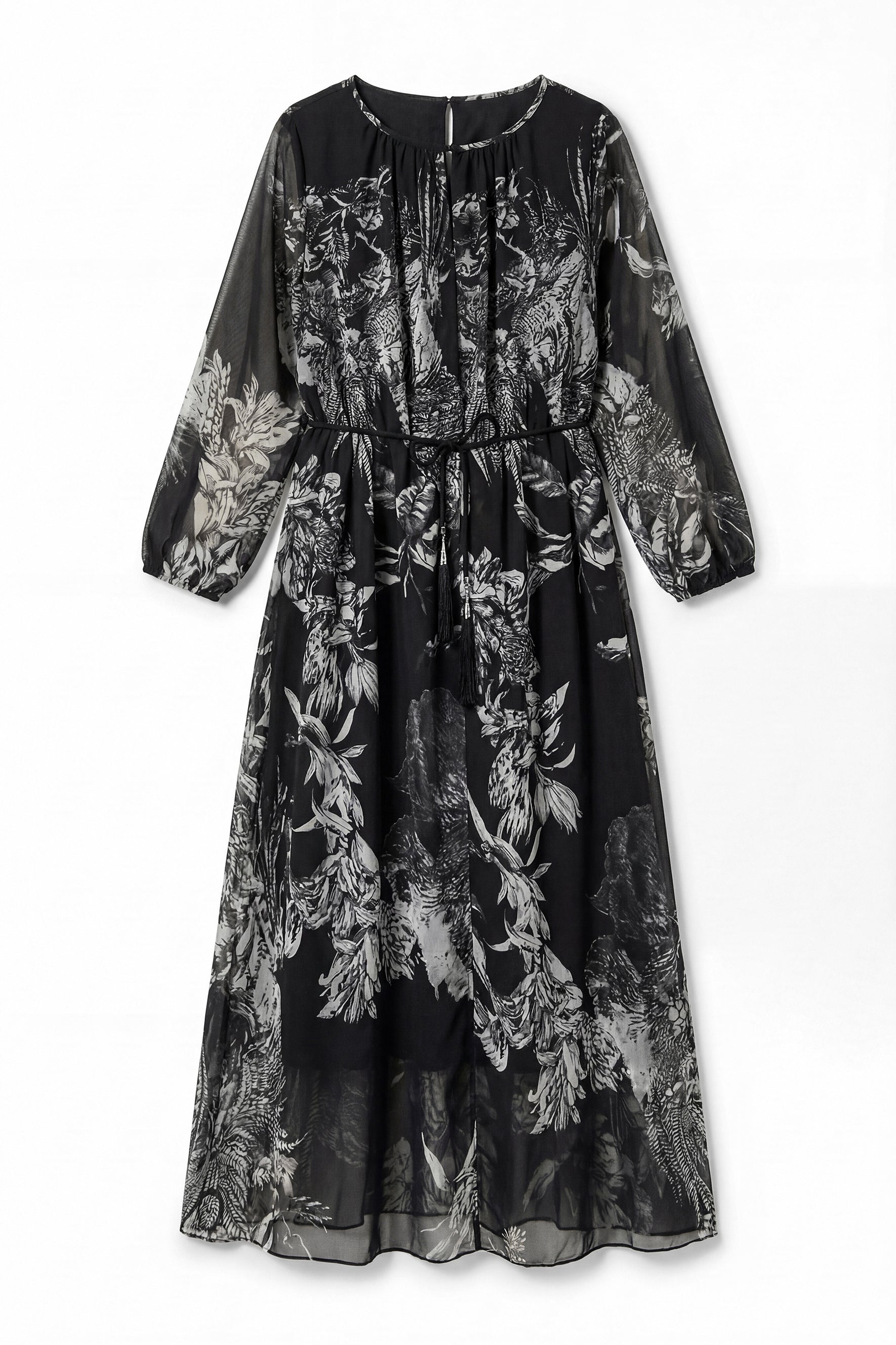 Shadow Garden Black Floral Print Puff Sleeve Maxi Dress