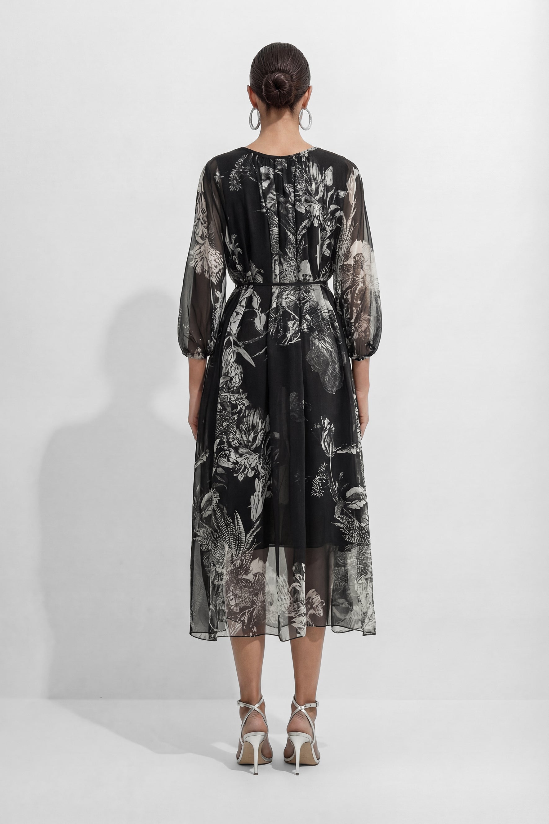 Shadow Garden Black Floral Print Puff Sleeve Maxi Dress