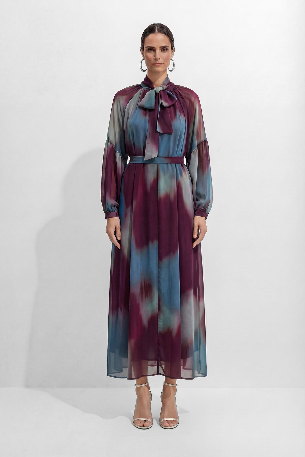 Retro Psychedelic Multi Tie-Dye Puff Sleeve Maxi Dress