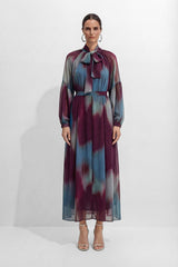 Retro Psychedelic Multi Tie-Dye Puff Sleeve Maxi Dress