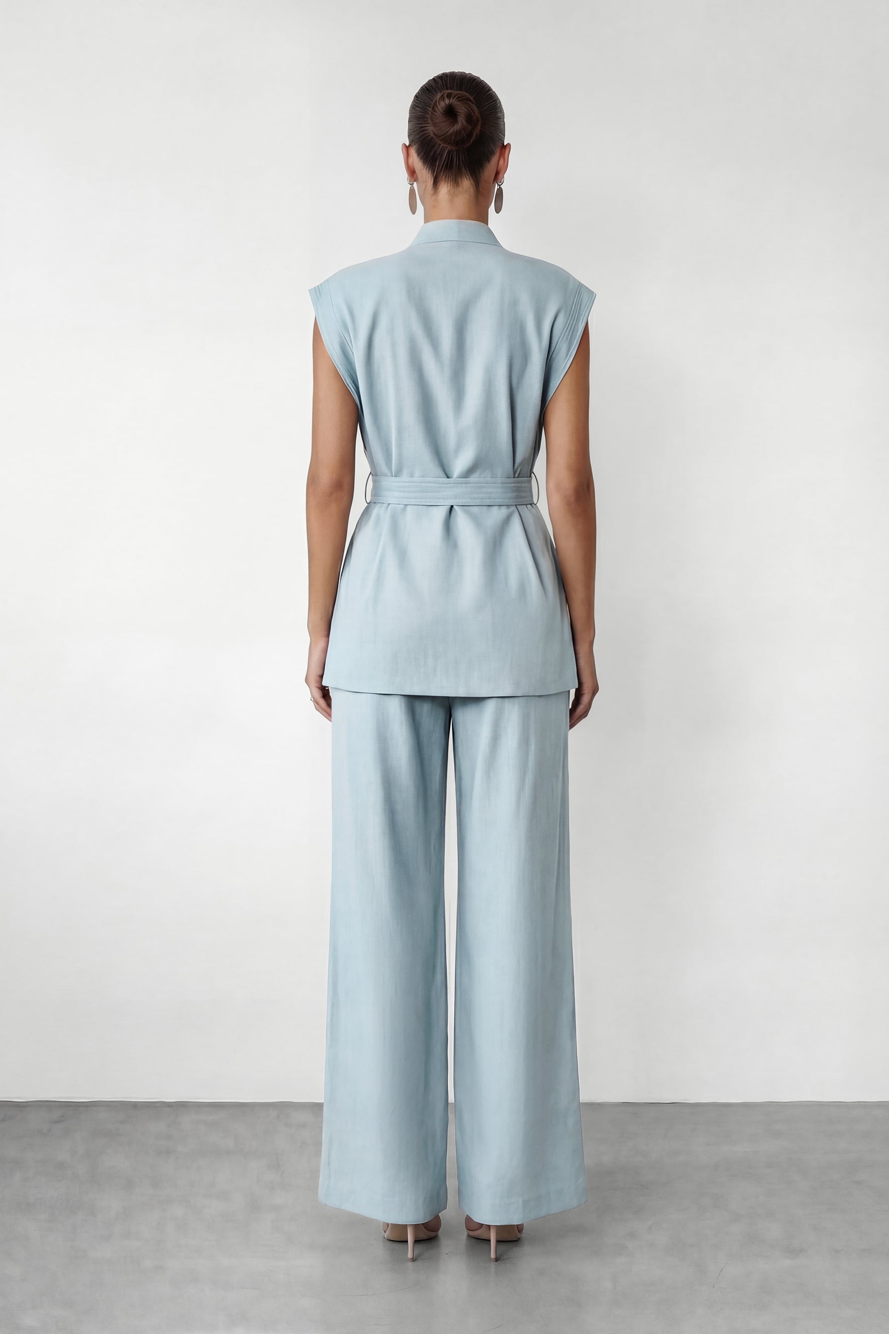 Simple Feeling Blue Floral Button & Wide Leg Pants Set