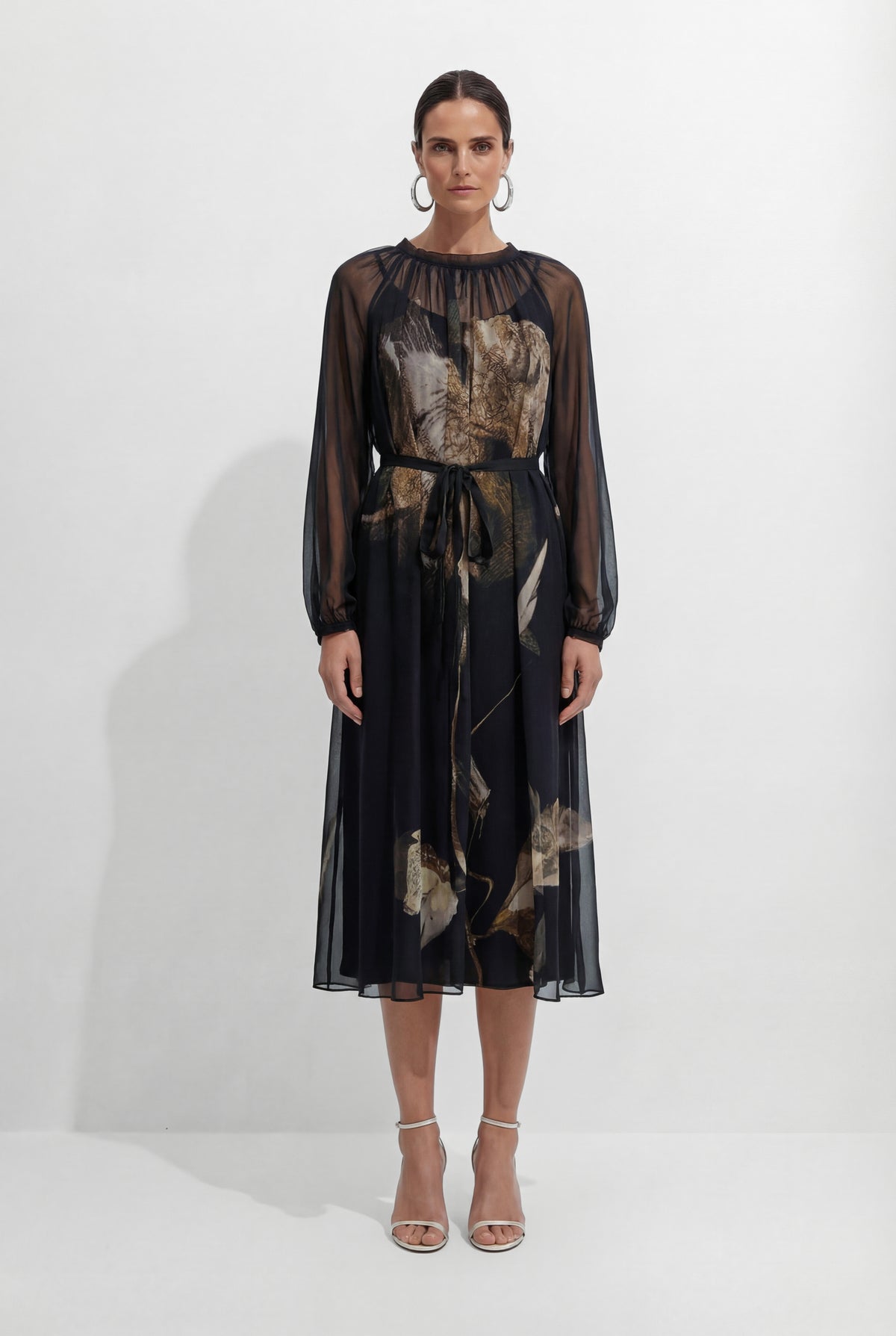 Night Fairy Black Floral Print Tulle Midi Dress