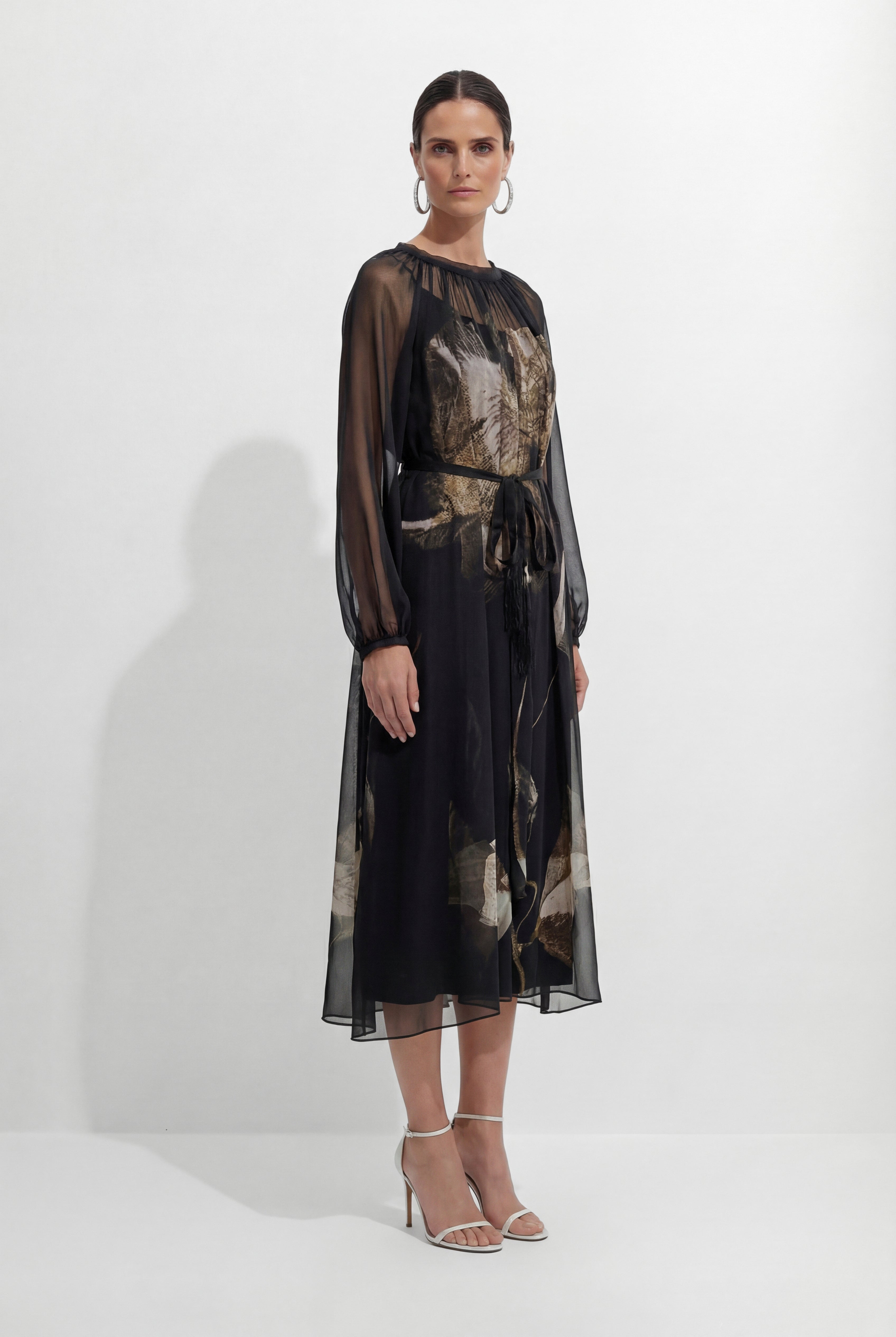 Night Fairy Black Floral Print Tulle Midi Dress