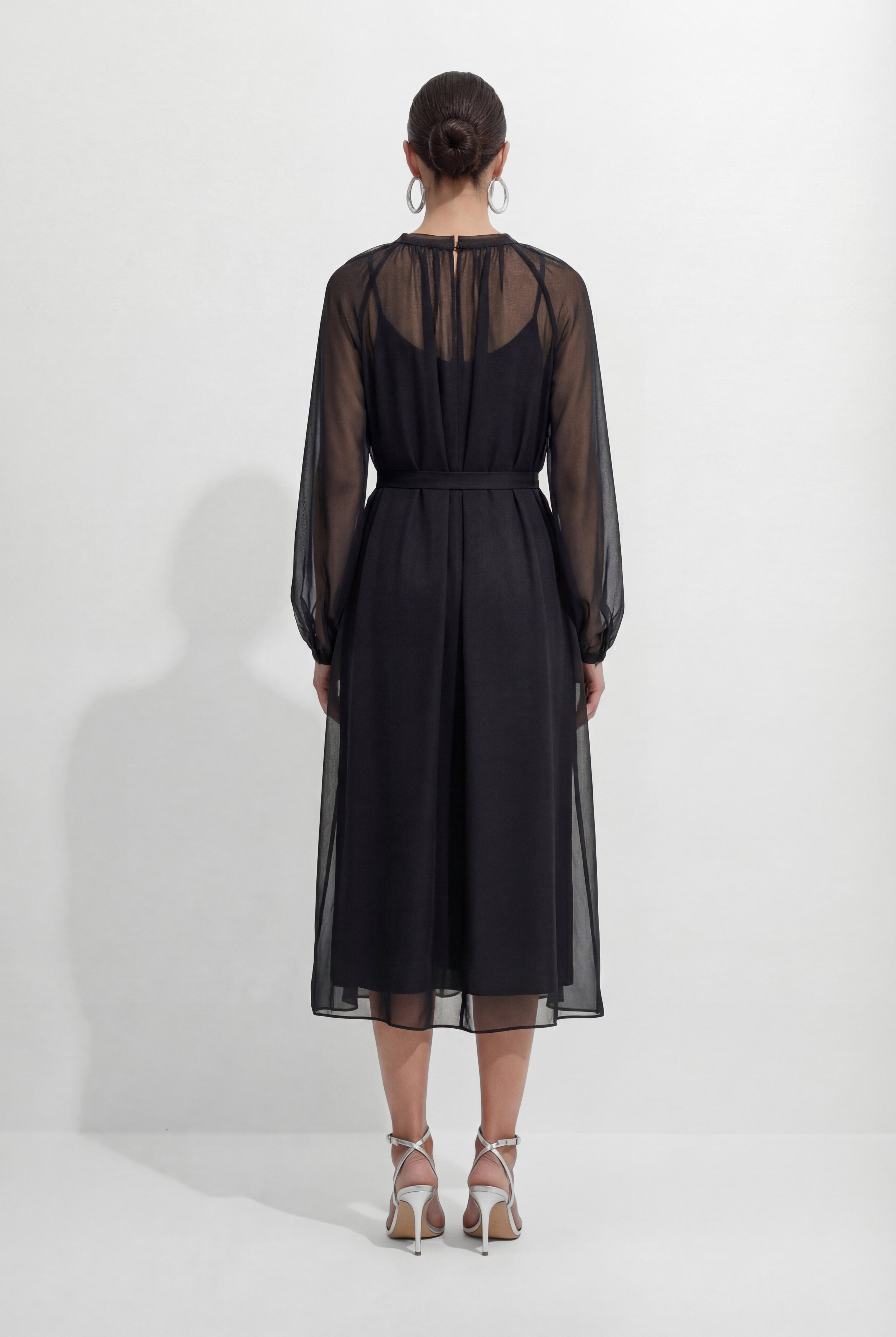 Night Fairy Black Floral Print Tulle Midi Dress