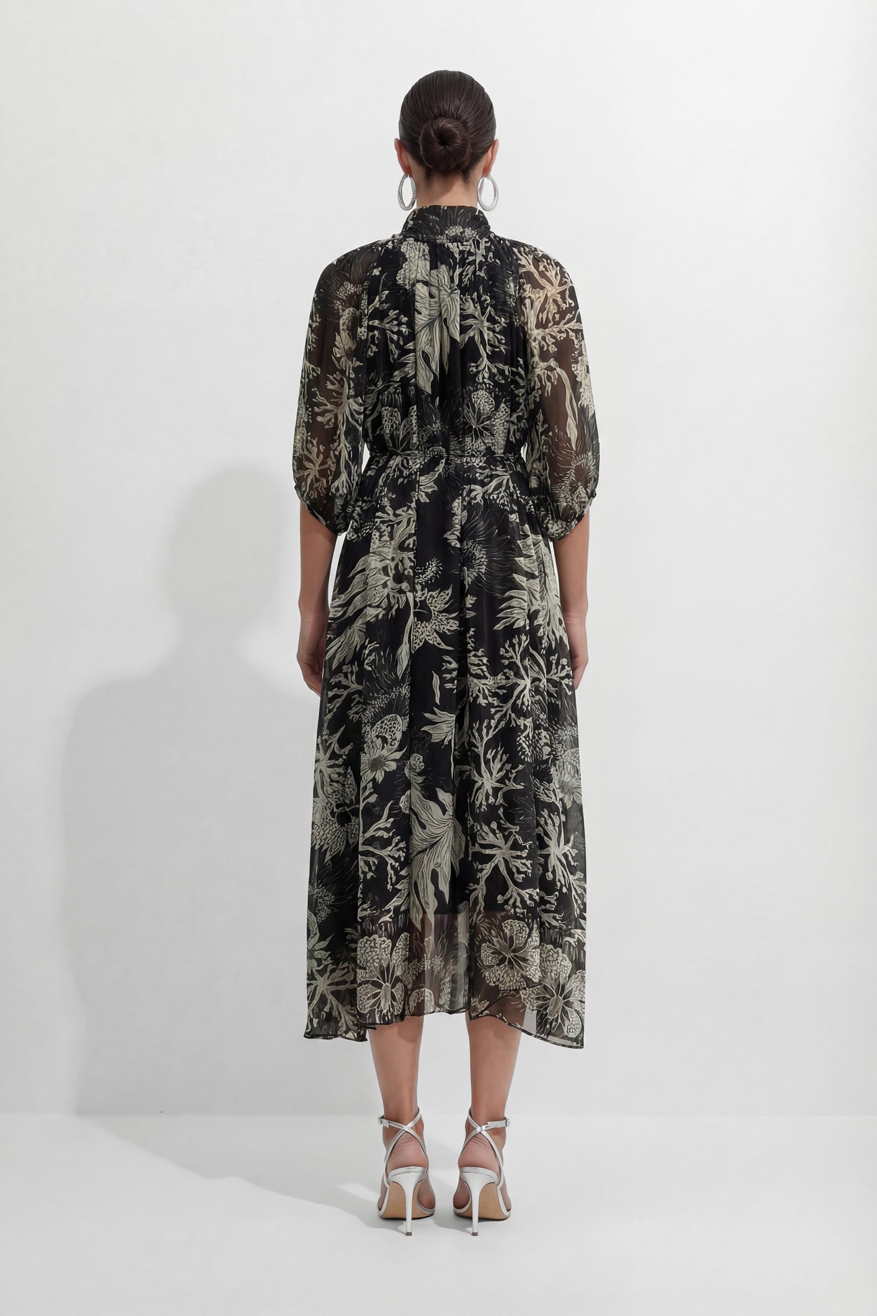 All Eyes On You Black Floral Print Tie Neck Maxi Dress