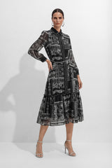 Midnight Bloom Black Floral Print Tiered Midi Dress