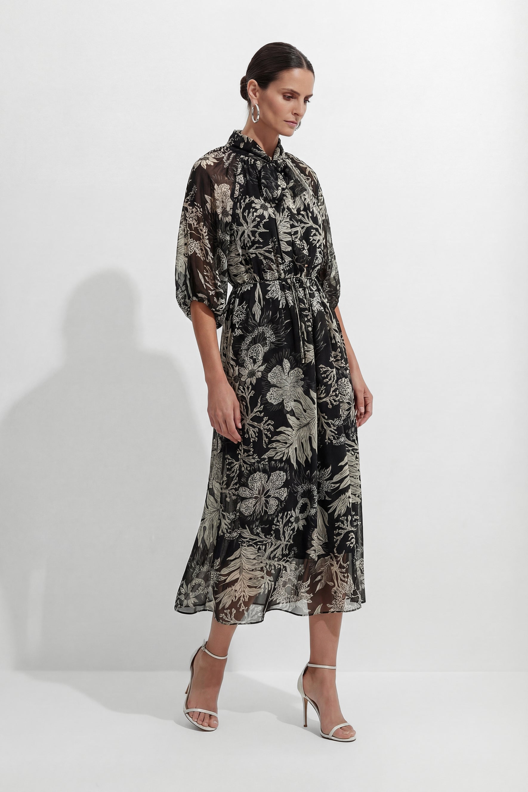 All Eyes On You Black Floral Print Tie Neck Maxi Dress