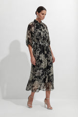 All Eyes On You Black Floral Print Tie Neck Maxi Dress