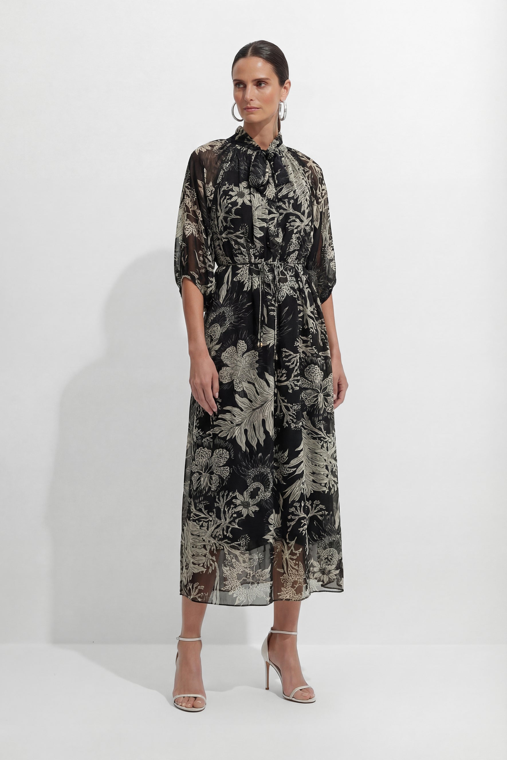 All Eyes On You Black Floral Print Tie Neck Maxi Dress