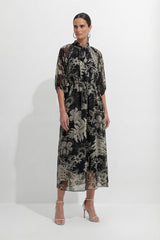All Eyes On You Black Floral Print Tie Neck Maxi Dress