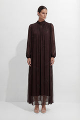 Slow Glamour Brown Rhinestone Embellished Silk Maxi Dress