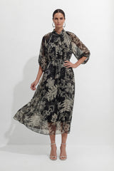All Eyes On You Black Floral Print Tie Neck Maxi Dress