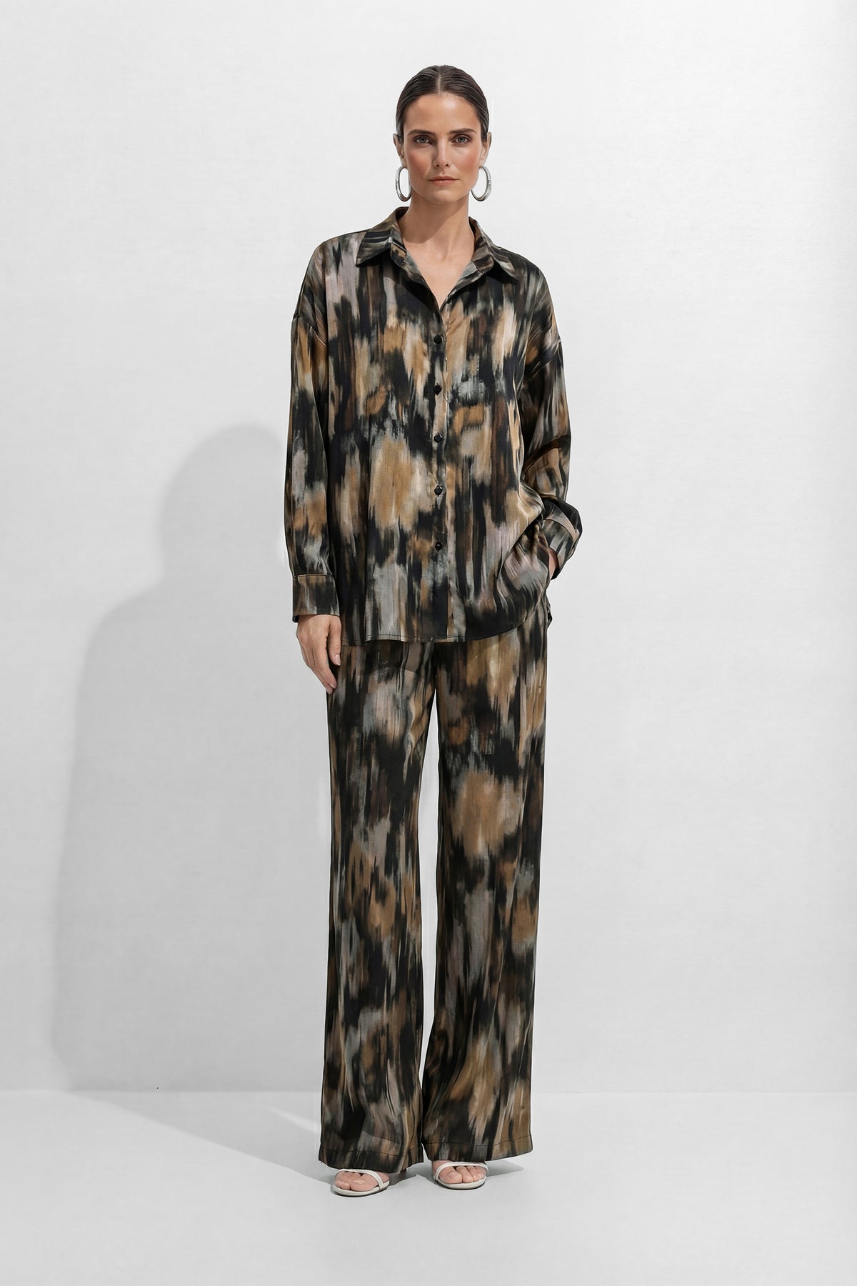 Chill Moment Black Abstract Print Top & Wide Leg Pants Set