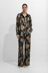 Chill Moment Black Abstract Print Top & Wide Leg Pants Set