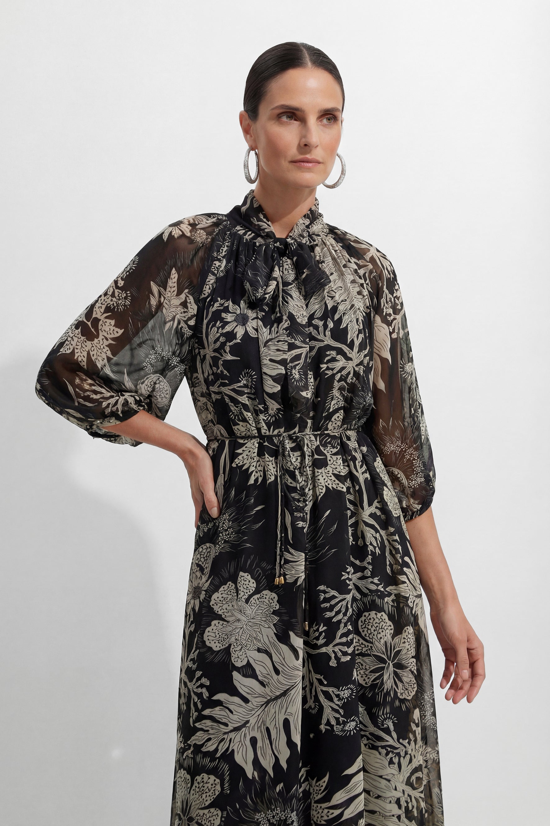 All Eyes On You Black Floral Print Tie Neck Maxi Dress