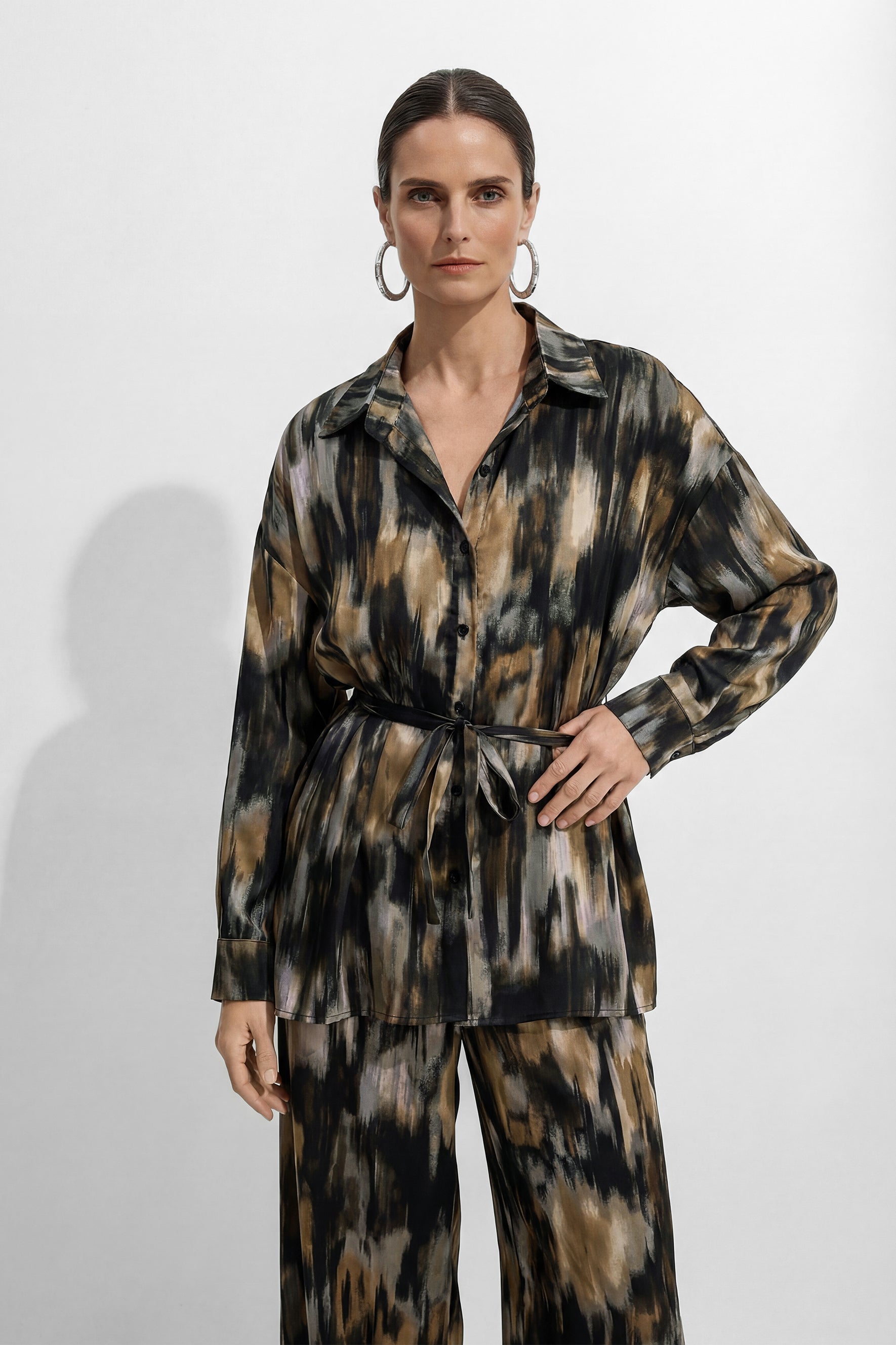 Chill Moment Black Abstract Print Top & Wide Leg Pants Set