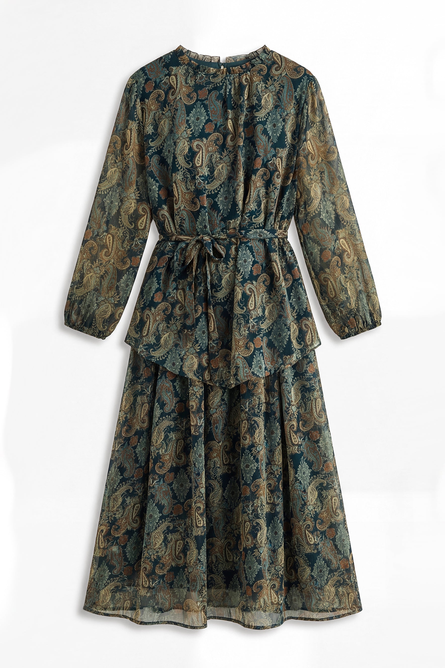 Dark Emerald Green Paisley Print Georgette Top & Skirt Set