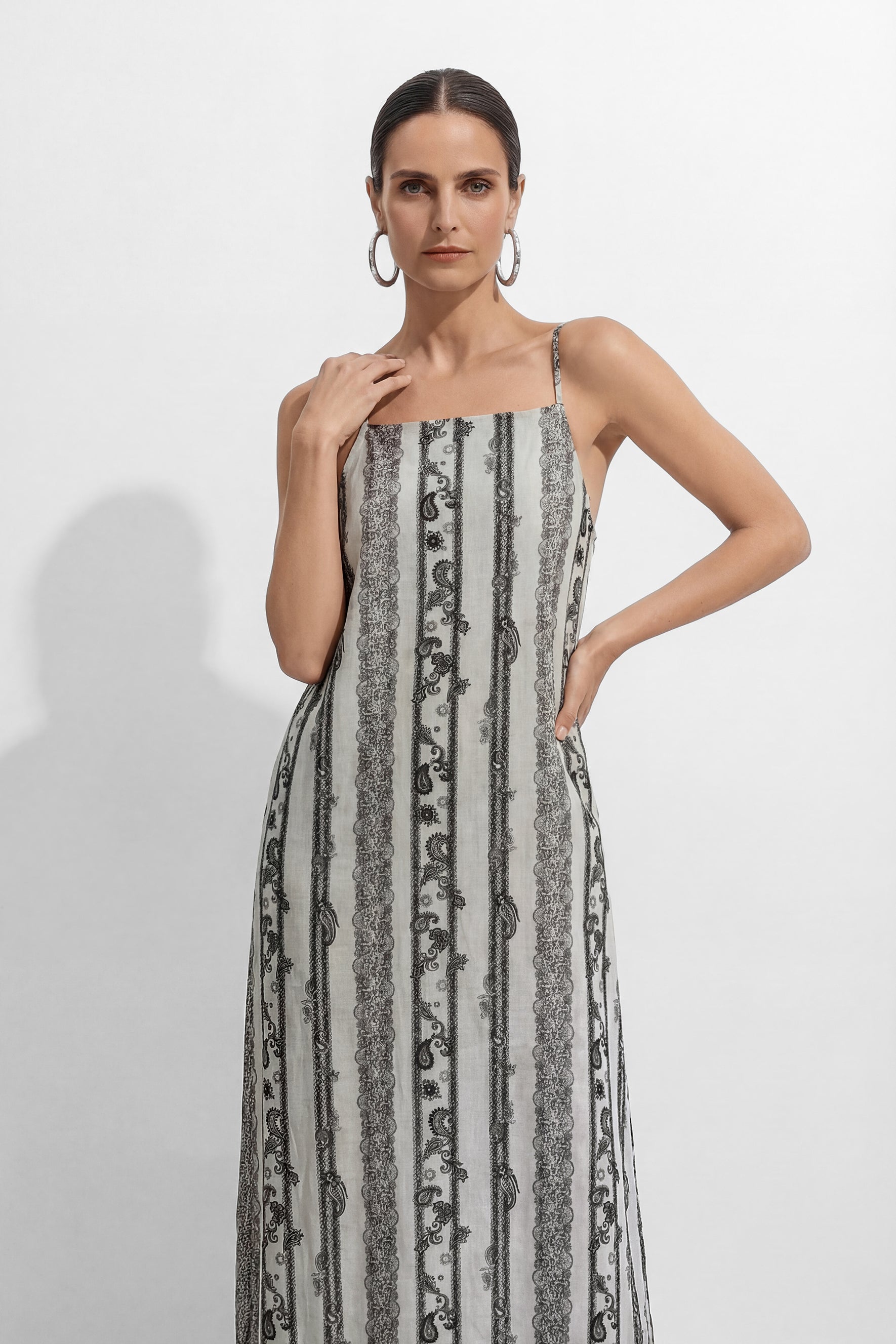 Lost In Moments Beige Striped Paisley Print Maxi Dress