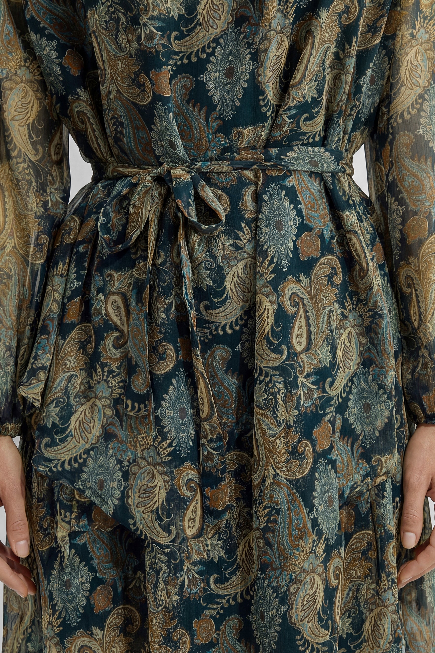 Dark Emerald Green Paisley Print Georgette Top & Skirt Set