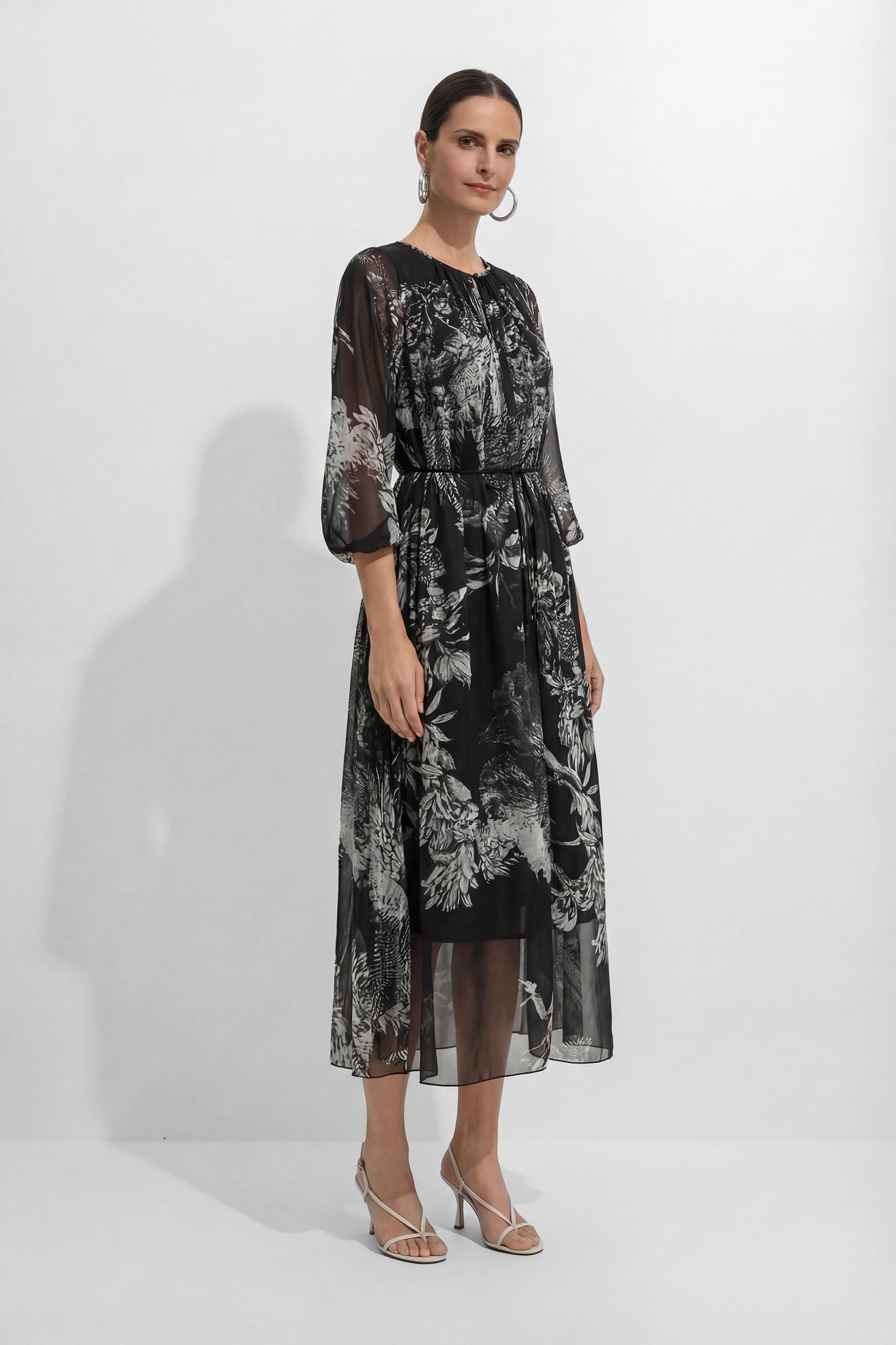 Shadow Garden Black Floral Print Puff Sleeve Maxi Dress